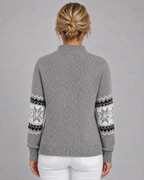 Women's Fair Isle Knitted Sweater - Ribbed Mock Neck Relaxed Fit