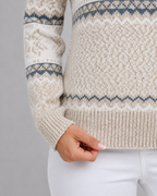 Women's Fair Isle Knitted Sweater - Ribbed Mock Neck Relaxed Fit
