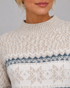 Women's Fair Isle Knitted Sweater - Ribbed Mock Neck Relaxed Fit