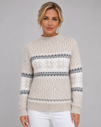 Women's Fair Isle Knitted Sweater - Ribbed Mock Neck Relaxed Fit