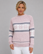 Women's Fair Isle Knitted Sweater - Ribbed Mock Neck Relaxed Fit