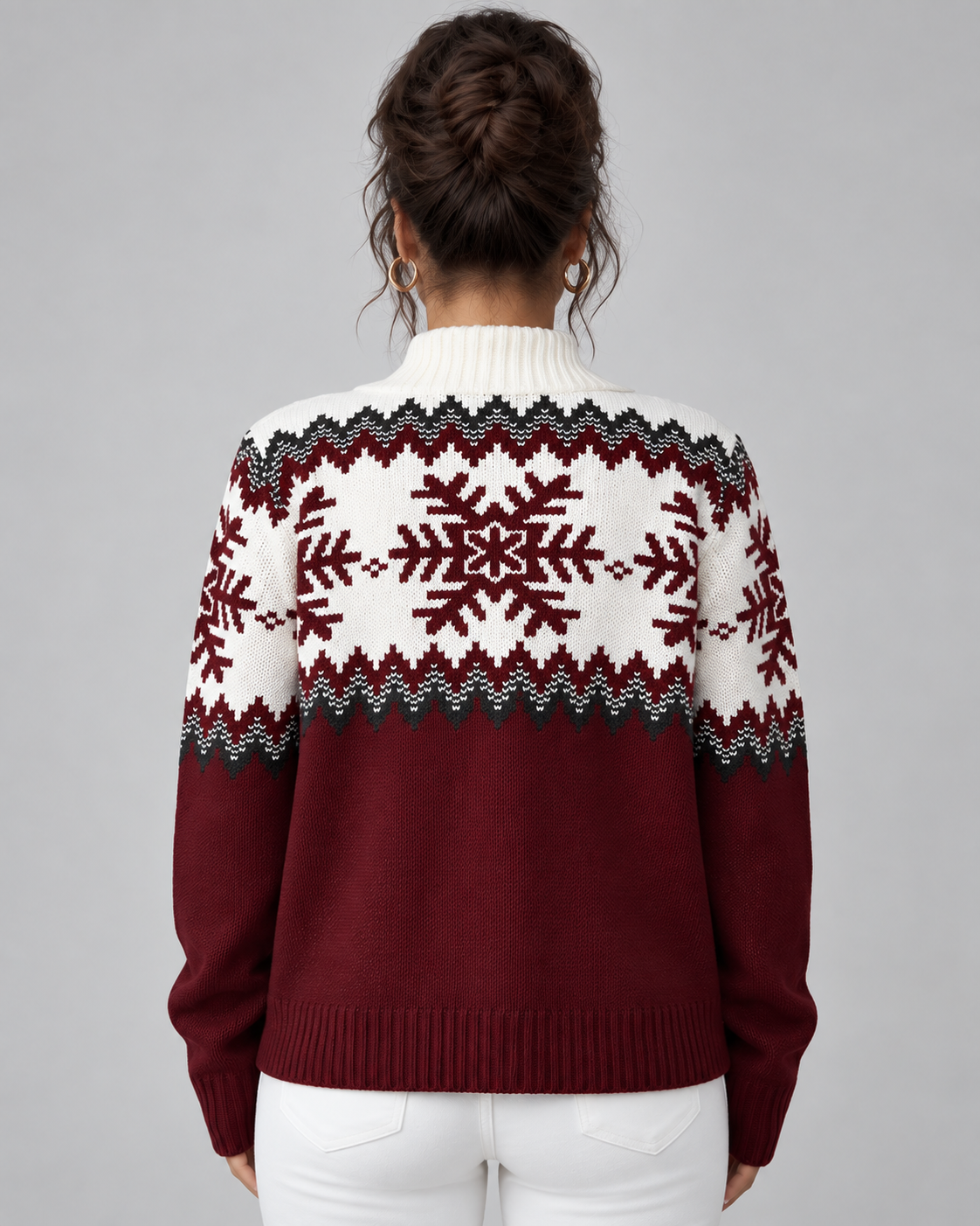 Women's Fair Isle Quarter Zip Jumper - Snowflake Knit