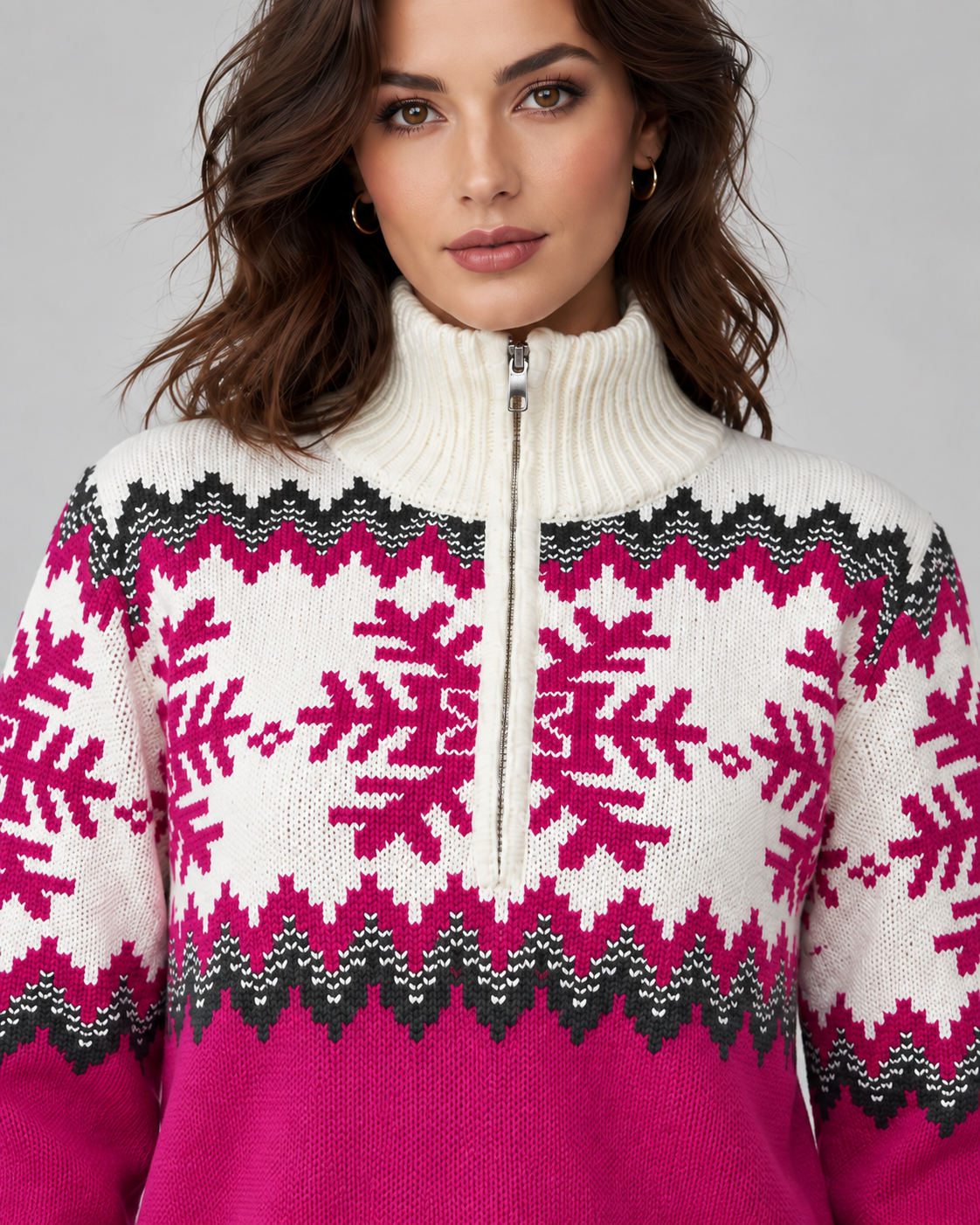 Women's Fair Isle Quarter Zip Jumper - Snowflake Knit