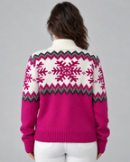 Women's Fair Isle Quarter Zip Jumper - Snowflake Knit