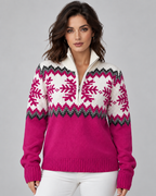 Women's Fair Isle Quarter Zip Jumper - Snowflake Knit