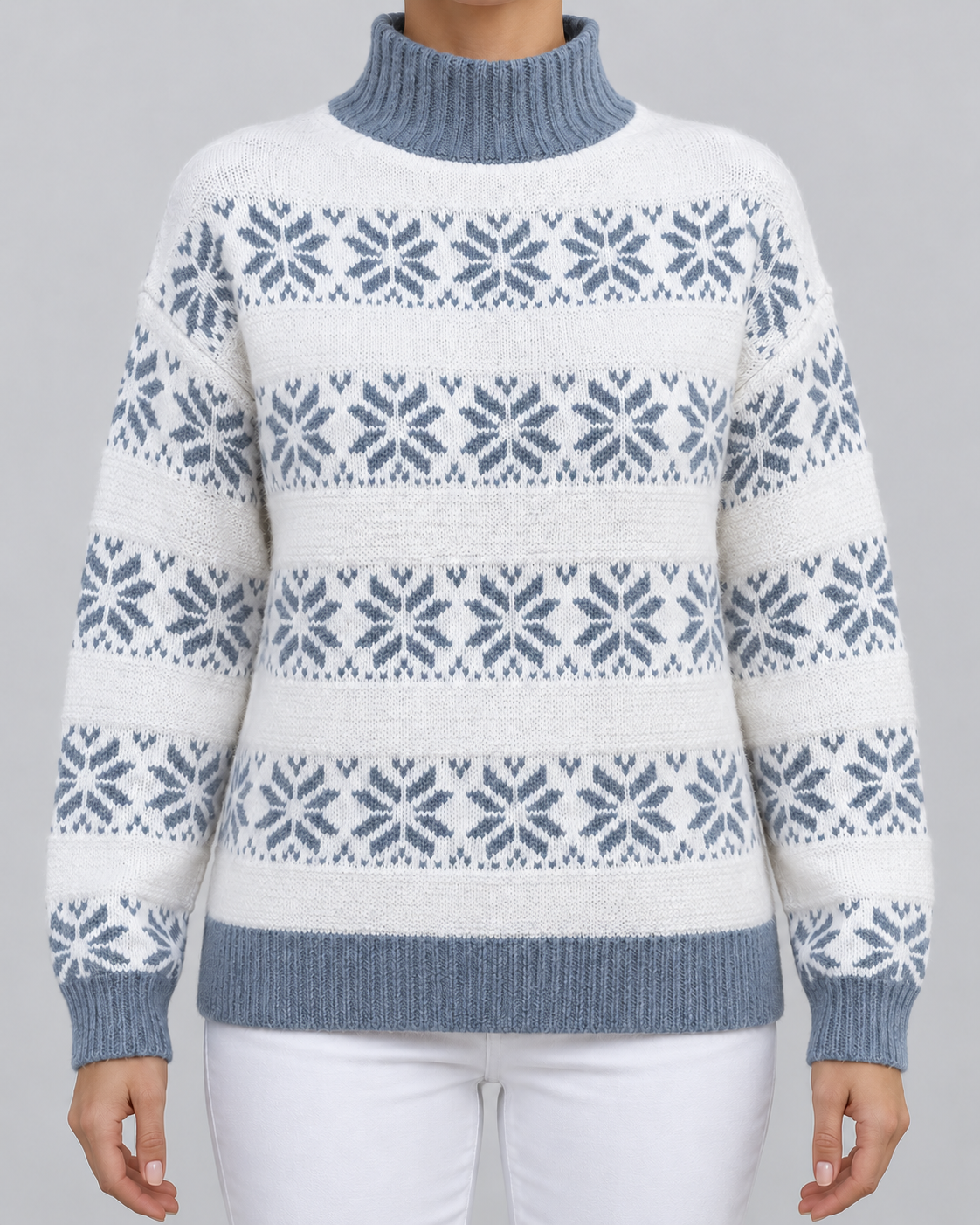 Women's Fair Isle Turtleneck Jumper - Snowflake Contrast Collar
