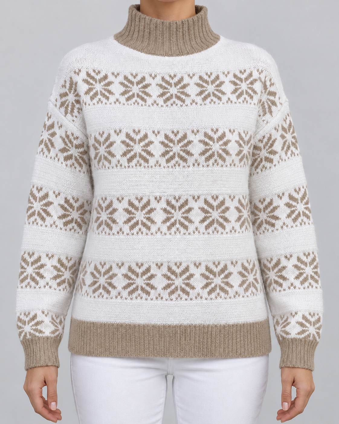 Women's Fair Isle Turtleneck Jumper - Snowflake Contrast Collar