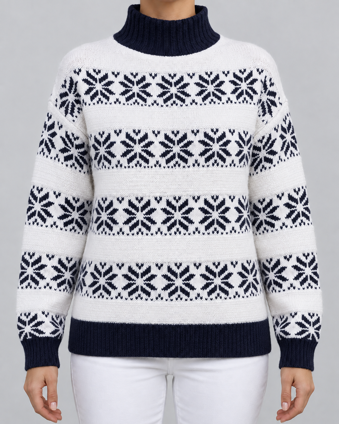 Women's Fair Isle Turtleneck Jumper - Snowflake Contrast Collar