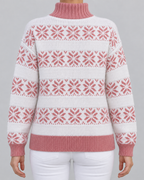 Women's Fair Isle Turtleneck Jumper - Snowflake Contrast Collar