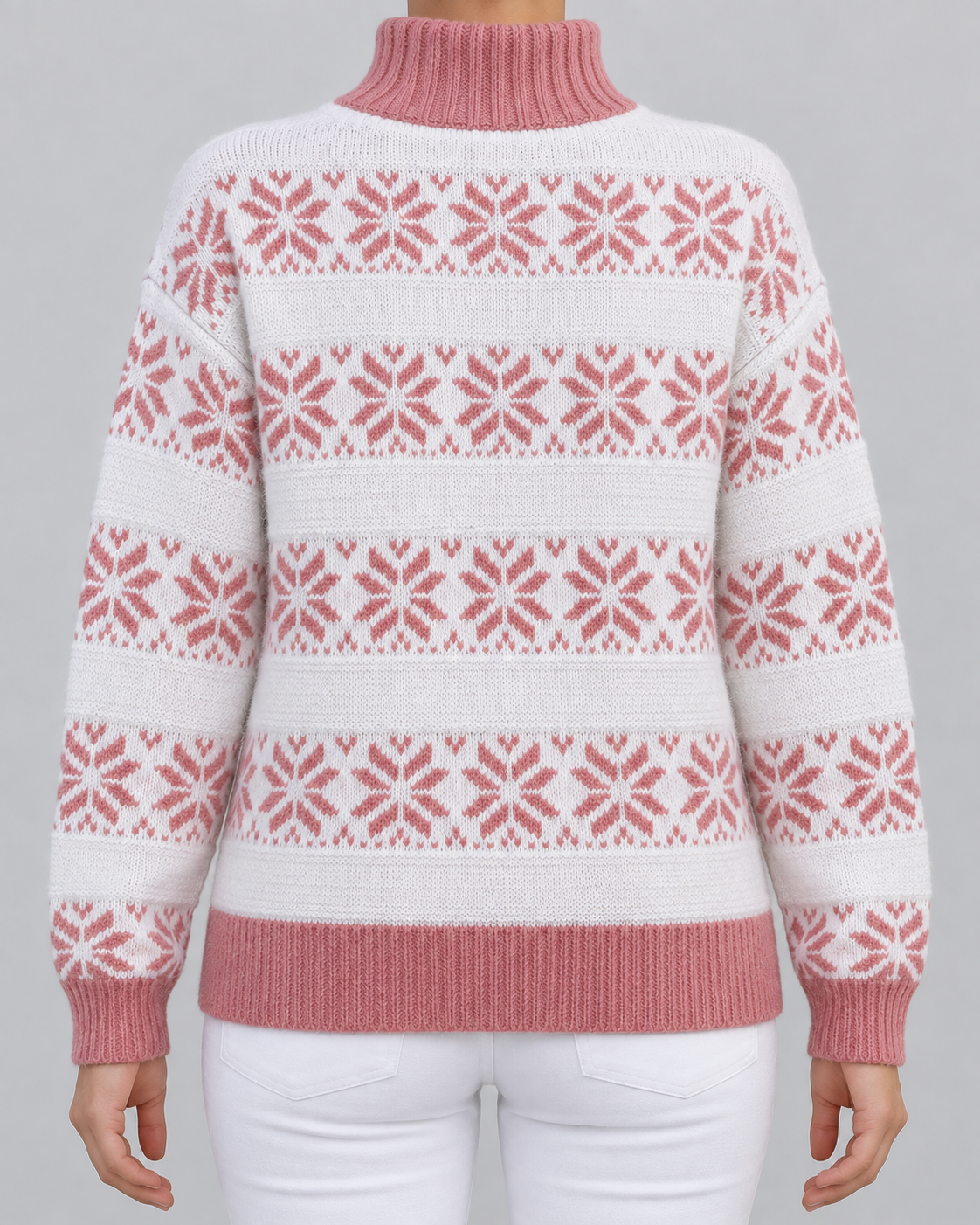 Women's Fair Isle Turtleneck Jumper - Snowflake Contrast Collar