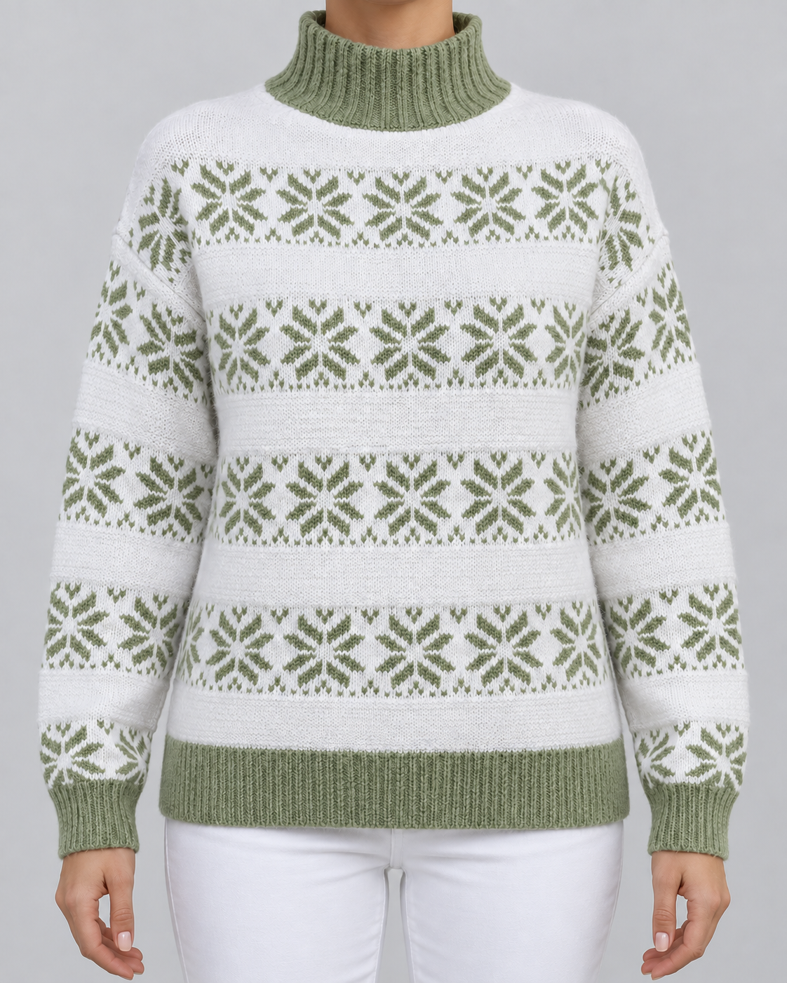Women's Fair Isle Turtleneck Jumper - Snowflake Contrast Collar