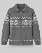 Women's Fair Isle Zip-Up Cardigan - Snowflake Ribbed Collar