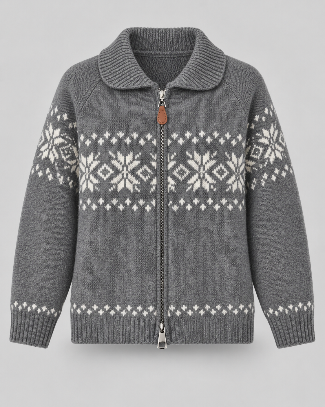 Women's Fair Isle Zip-Up Cardigan - Snowflake Ribbed Collar