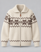 Women's Fair Isle Zip-Up Cardigan - Snowflake Ribbed Collar
