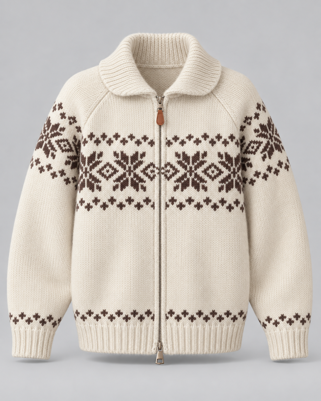 Women's Fair Isle Zip-Up Cardigan - Snowflake Ribbed Collar