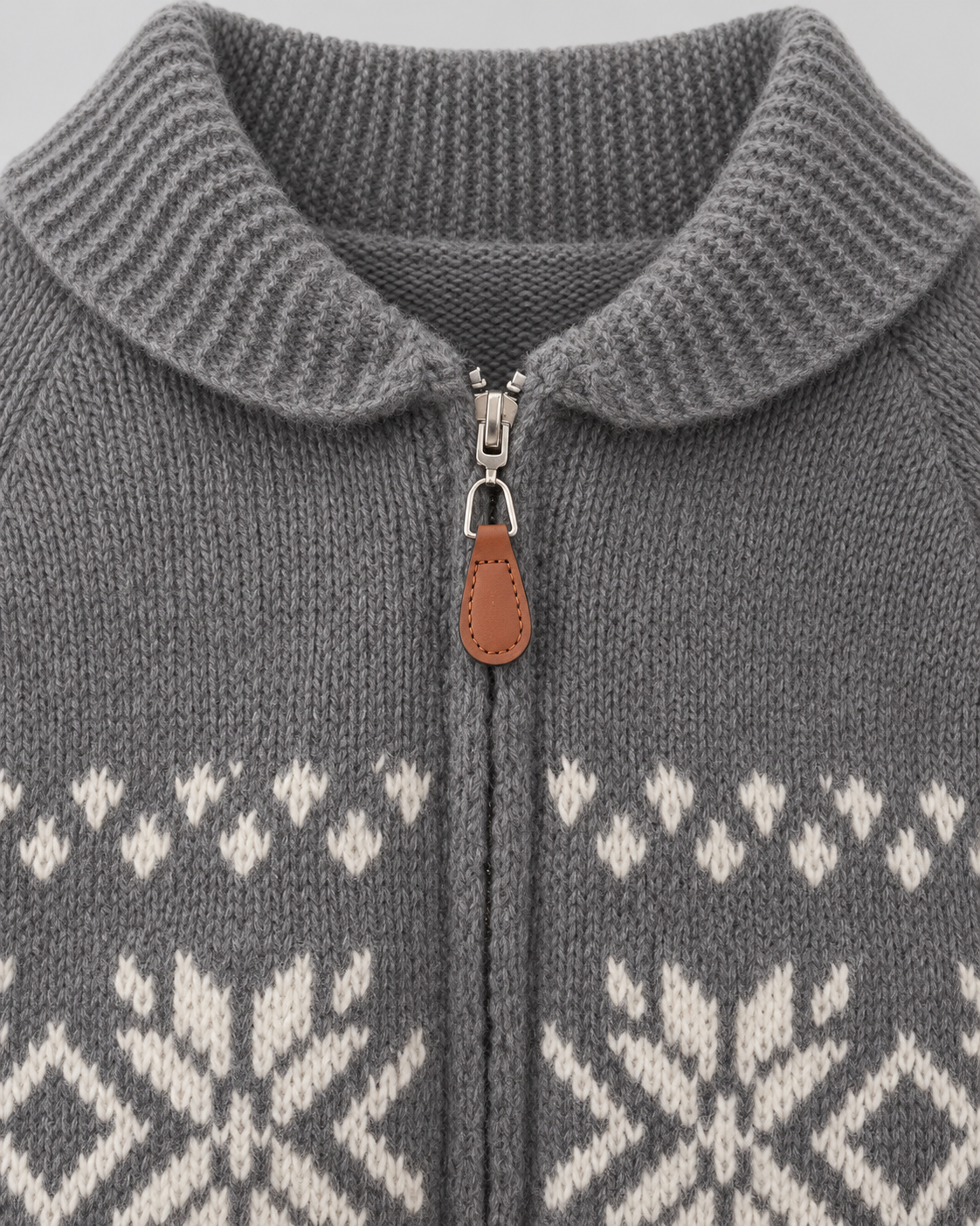 Women's Fair Isle Zip-Up Cardigan - Snowflake Ribbed Collar