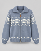 Women's Fair Isle Zip-Up Cardigan - Snowflake Ribbed Collar