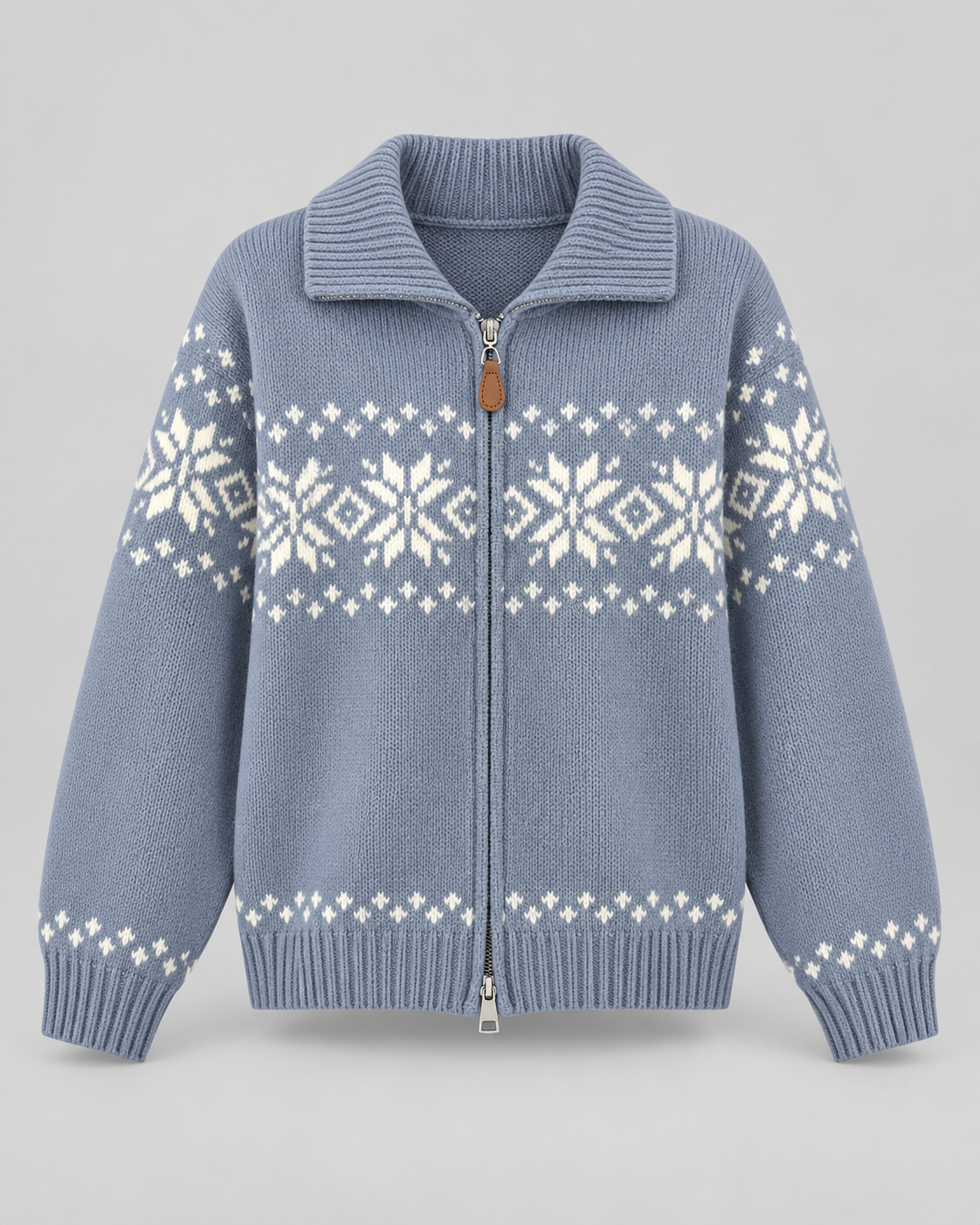 Women's Fair Isle Zip-Up Cardigan - Snowflake Ribbed Collar