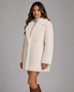 Women's Faux Fur Jacket - Plush Shawl Collar Mid-Thigh Length
