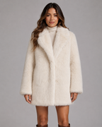 Women's Faux Fur Jacket - Plush Shawl Collar Mid-Thigh Length