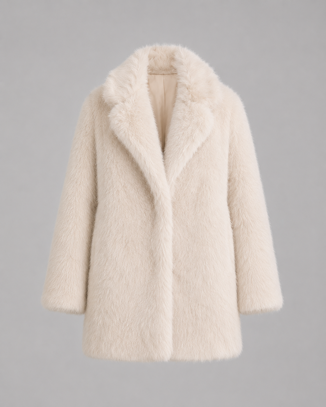Women's Faux Fur Jacket - Plush Shawl Collar Mid-Thigh Length