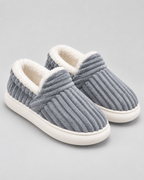 Women's Fleece-Lined Ribbed Slippers – Closed Toe Thick Sole