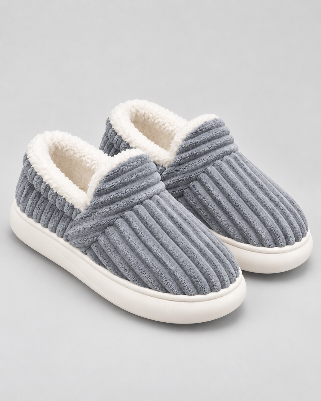 Women's Fleece-Lined Ribbed Slippers – Closed Toe Thick Sole