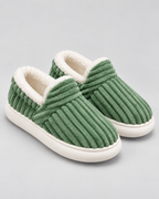 Women's Fleece-Lined Ribbed Slippers – Closed Toe Thick Sole