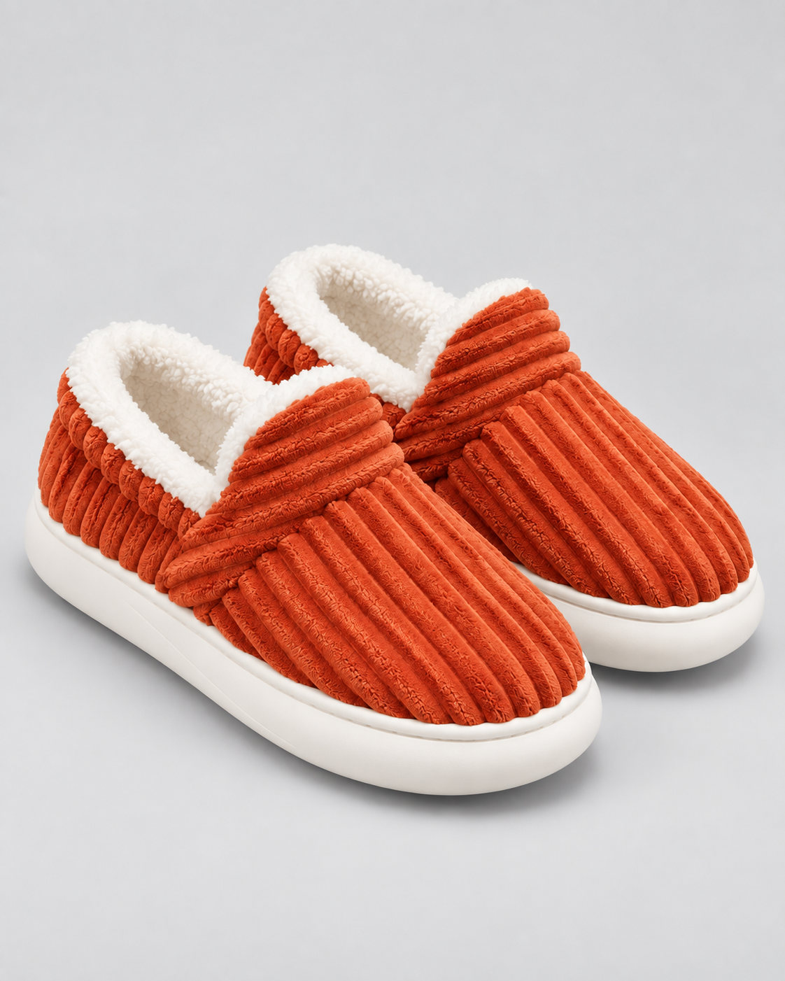 Women's Fleece-Lined Ribbed Slippers – Closed Toe Thick Sole