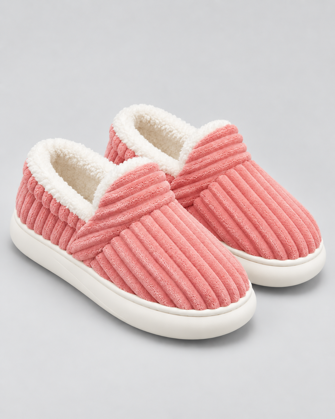 Women's Fleece-Lined Ribbed Slippers – Closed Toe Thick Sole