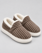 Women's Fleece-Lined Ribbed Slippers – Closed Toe Thick Sole