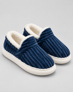 Women's Fleece-Lined Ribbed Slippers – Closed Toe Thick Sole