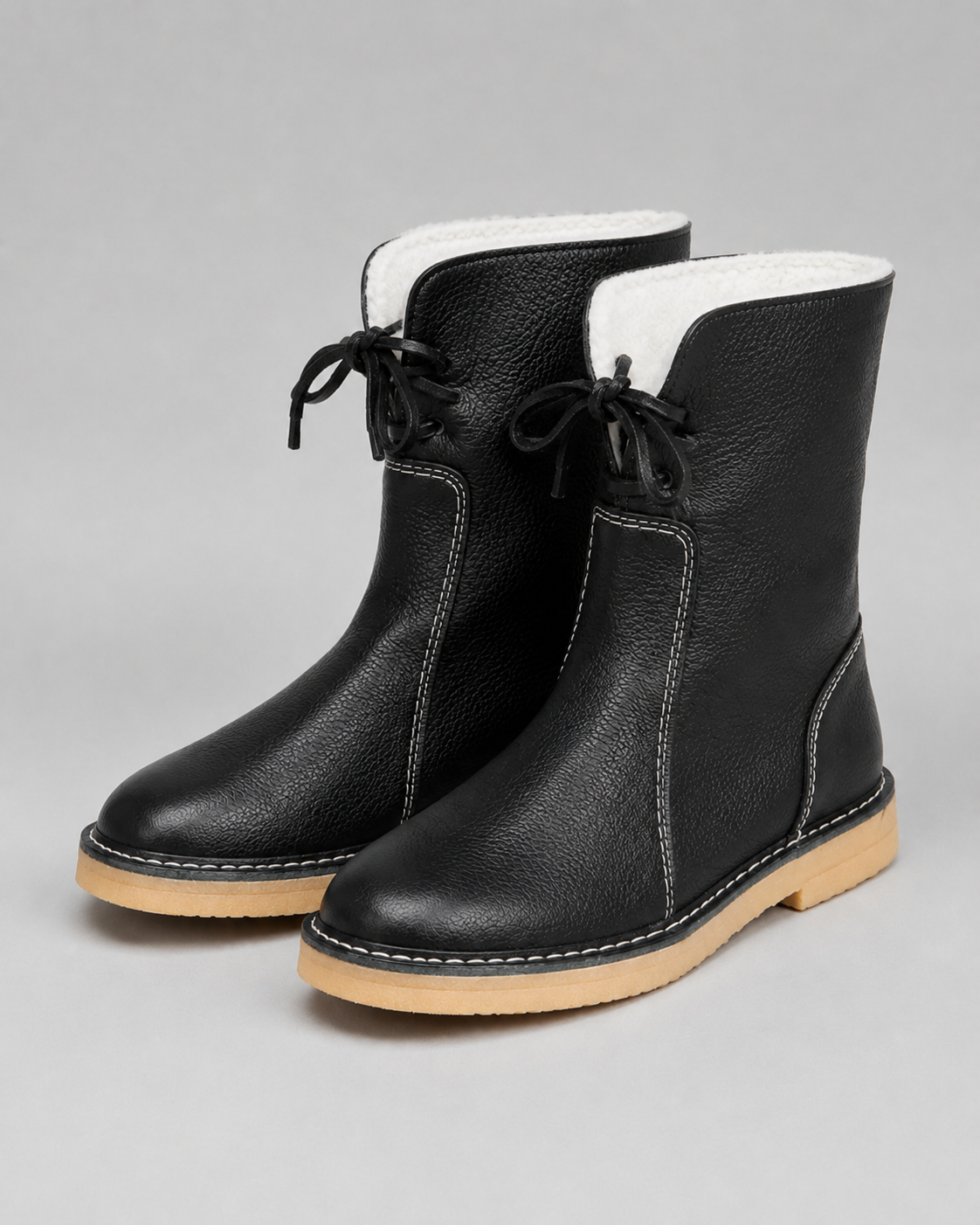 Women's Fleece-Lined Snow Boots - Lace-Up Mid-Calf