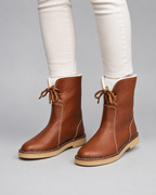 Women's Fleece-Lined Snow Boots - Lace-Up Mid-Calf