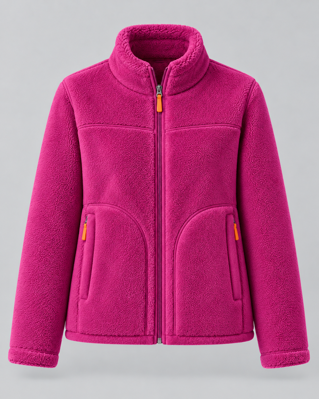 Women's Fleece Zip Jacket - Stand Collar Regular Fit with Pockets