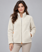 Women's Fleece Zip Jacket - Stand Collar Regular Fit with Pockets