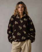 Women's Floral Sherpa Quarter-Zip Pullover - Oversized Boxy Fit