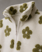 Women's Floral Sherpa Quarter-Zip Pullover - Oversized Boxy Fit