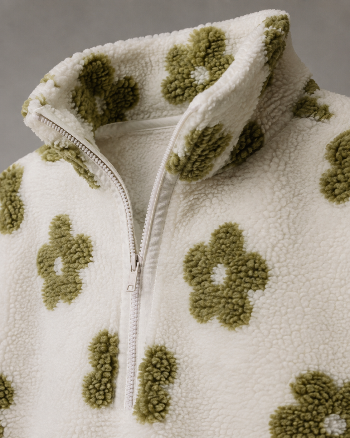 Women's Floral Sherpa Quarter-Zip Pullover - Oversized Boxy Fit