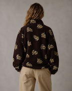 Women's Floral Sherpa Quarter-Zip Pullover - Oversized Boxy Fit