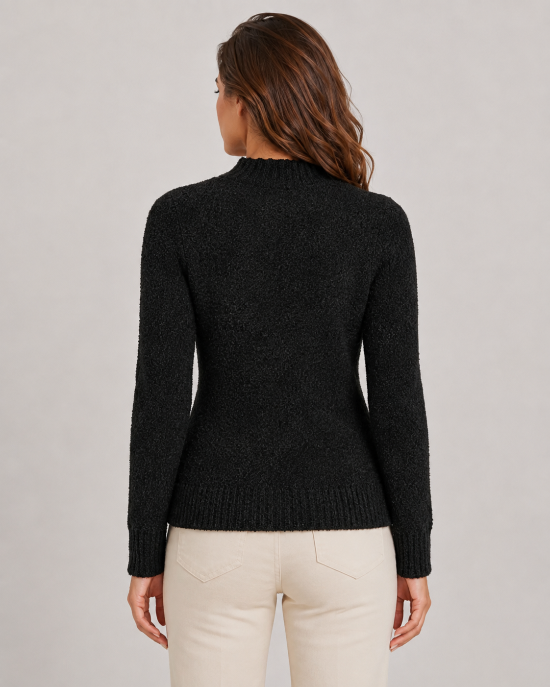 Women's Fluffy Knit Mock Neck Sweater - Fitted Long Sleeve