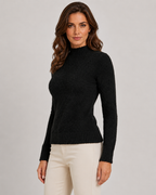 Women's Fluffy Knit Mock Neck Sweater - Fitted Long Sleeve