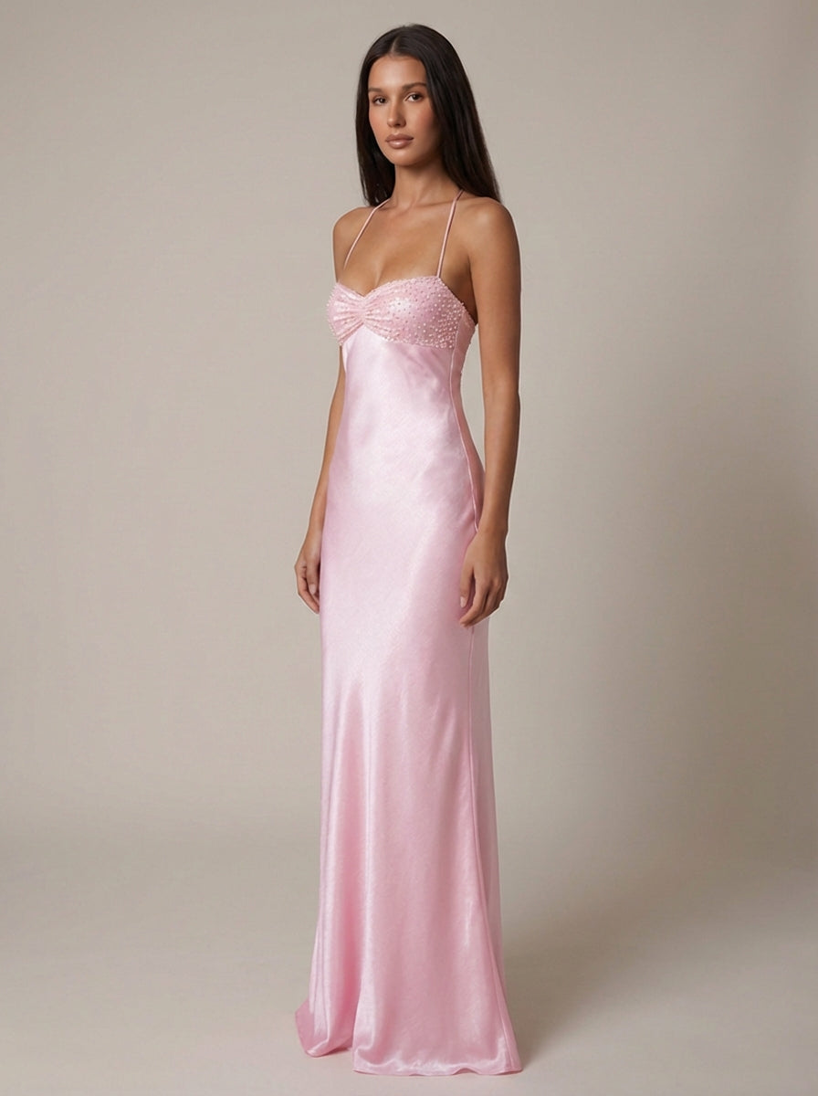 Women’s Satin Halter Maxi Dress