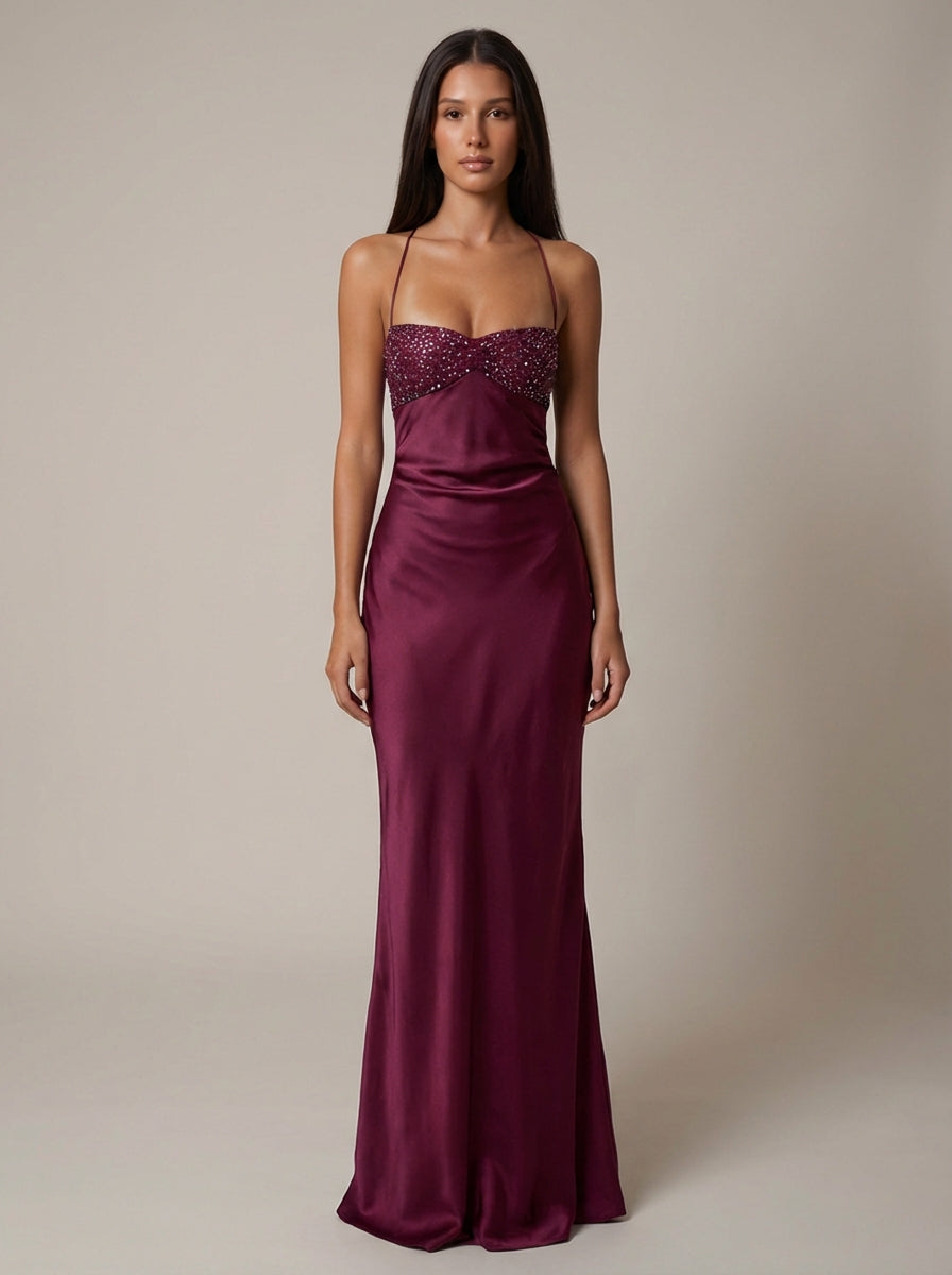Women’s Satin Halter Maxi Dress