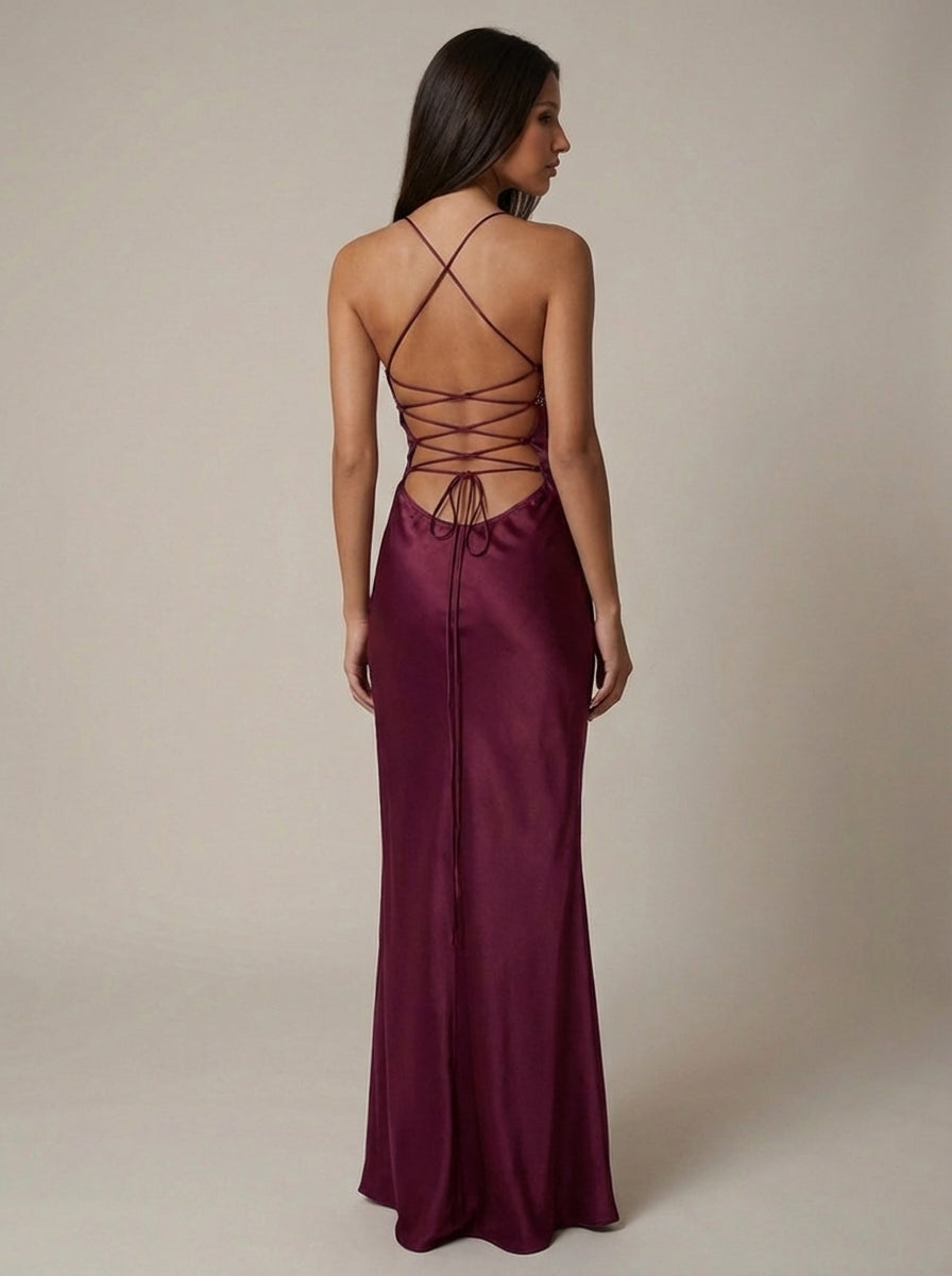Women’s Satin Halter Maxi Dress