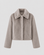 Women's Fur Jacket - Cropped Wide Collar Long Sleeve