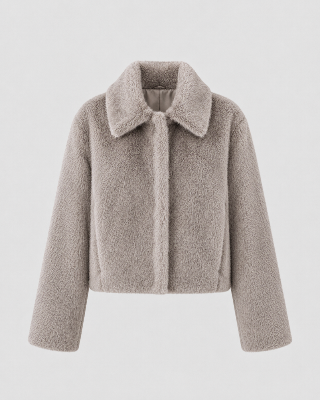 Women's Fur Jacket - Cropped Wide Collar Long Sleeve