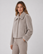 Women's Fur Jacket - Cropped Wide Collar Long Sleeve