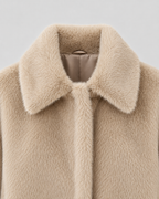 Women's Fur Jacket - Cropped Wide Collar Long Sleeve