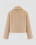 Women's Fur Jacket - Cropped Wide Collar Long Sleeve